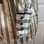 ZARA Satin Office Blouse STRECH Size Small Cream Black Lines Preppy Chic Photo 3