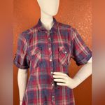 Reba  Red and Blue Buttoned Midi Dress Size Large 100% Cotton Side Pockets A1 Photo 3