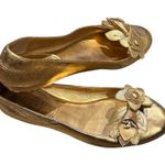 Coach CHRISANN Metallic Goldtone Ballet Flats floral round toe leather 7 Photo 0