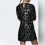 ZARA  Black and Silver Long Sleeve Fringe Style Mini Dress Photo 1