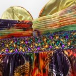 Evenings by Allure Bright Print Short Pleated Prom Dress Sz 0” Gold Photo 8