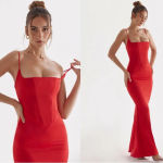 House Of CB  'Olivette' Red Rose Satin Corset Maxi Dress NWOT size S Photo 2