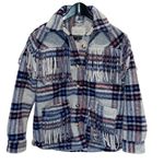 BLANK NYC Womens Plaid Long Sleeve Fringe Button Front Shirt Jacket Blue Small Photo 1