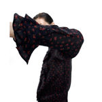 ZARA  Black Sheer Floral Print Blouse Red Chiffon Romantic Goth Victorian Ruffles Photo 3