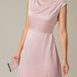Rihoas Pink Boat Neck Satin Mini Dress Photo 0