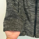 Eileen Fisher  Black White Linen‎ Tweed Leather Trim Zip Front Jacket Size L Photo 2