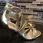 Qupid Quipid Gold strappy faux snake‎ pattern heels women’s size 10 Photo 4