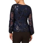 Adrianna Papell  Midnight Navy Floral Sequins Top size 2 Long Sleeves Evening NWT Photo 1