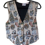 MLNY Vintage Christmas Vest Santa Snowman Tapestry Holiday Waistcoat Medium Red Photo 0