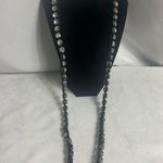 Necklace Faux Diamond Silver Long Super Shiny Party Black Corded Photo 0