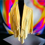 Chico's Womens Jacket Sz 2 L 12 Yellow Sheen Shine Metallic Drape Front Draped Photo 1