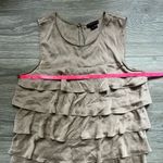 Theory Tan Silk Tiered Sleeveless Keyhole Button Party Date Night Blouse Size M Photo 6