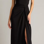 Tadashi Shoji  Perkins Asymmetric Draped Gown in Black/ Ivory Size Medium Photo 0