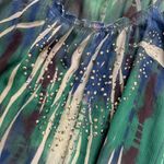 Y2K blue green tie dye sublimation print semi sheer bubble hem top rhinestones Size M Photo 2