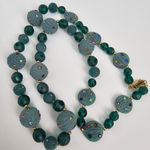 Long Vintage Emerald Green Rhinestone gold colored Bead necklace Photo 1