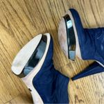 Velvet Angels | Platinum Blue Leather Ruched Front Island Platform Heels Size 9 Photo 12
