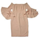 Milly NWT Selena in Peach Italian Cady Off Shoulder Slit Side Sheath Dress 14 Photo 0