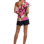 Trina Turk One Shoulder Silk Ruffle Floral Blouse Photo 2
