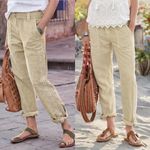 Sundance  Organia Linen Cotton Crochet Lace Roll Tab Pants Sand Size 12 Photo 1