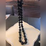 Black Beaded Necklace with Ribbon vintage chunky beads long can be doubled Photo 6