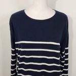 J. Jill Navy Striped Sweater Size Small Preppy Striped Pullover Blue Photo 2