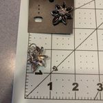 NEW Black & Silver Flower Earrings w/ Rhinestone for Pierced Ears Photo 6