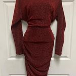 UNBRANDED Red Off Shoulder Glitter Bodycon Midi Party Dress Size M Photo 7