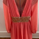 NWT Red Clover dark peach & gold sequin deep V Photo 10