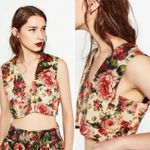 ZARA Floral Crop Tank Top S V-Neck Vintage Rose Print Zip Back Summer Flower Photo 2