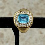Christian Dior Vintage Signed Aquamarine Gold Tone Adjustable Ring Photo 0