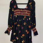 Urban Outfitters NWT  Black Floral Smocked Long Sleeve Mini Dress - Size S Photo 2