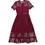 Self Portrait Burgundy Lace Midi Dress US 6 Short Sleeve A Line Photo 1
