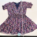 Amanda Uprichard  Purple Blue Geometric Tiered Ruffle Dress LARGE‎ Photo 9