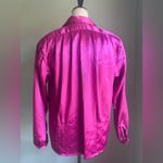 Oscar de la Renta Vintage  dopamine Fuchsia pink Satin like Blouse button down 8‎ Photo 3