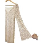 Judith March  Cream Off White Boho Woven Fringe Long Bell Sleeve Mini Dress Small Photo 3