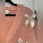 NWT Luna Ivy Anthropologie Size XS Pink Knit Cardigan Appliqué Ivory Satin Bows White Photo 5