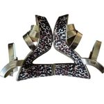 Bamboo Platform Sandals Leopard Print Chunky Heel Gold Straps Party Shoes Photo 3
