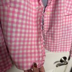 CROWN & IVY Pink Gingham Ruffle Blazer Linen Blend Size 12 Photo 6