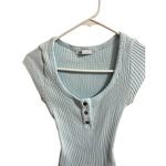 ZARA  Women Light Blue Ribbed Bodysuit Size M Sleeveless Snap Closure Cottagecore Photo 3