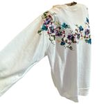 Vintage 80’s Hand Painted Floral Grandma Crew Neck Sweatshirt Cream Size XL NWT Purple Photo 1