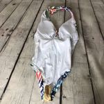 Medium One Piece Swimsuit Rainbow Leaf Pattern White Photo 9