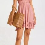 Free People Adella Crochet Trim Mini Dress Sz XS Mauve Dusty Rose Pink Ruffle Photo 0