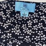 CeCe Dark feminine top tie sleeve floral blouse small black white v neck coquette Photo 6