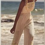 Free People Morning Rise Jumpsuit Cream Ribbed Colorful Cream Embroidered Size L Photo 5