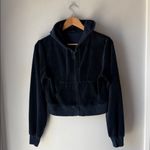 Brandy Melville John Galt Cropped Velour Navy Full Zip Hoodie Photo 4