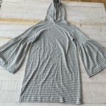 Lou & grey Striped Hooded Dress size Small Bell Sleeves Grey/White Soft Knit Photo 8