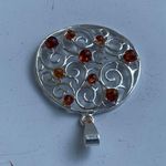 Sterling Silver Multi-Stone Baltic Amber Swirl Design Round Pendant Photo 3
