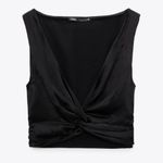 ZARA Women's Satin Effect Knotted Top in Black Photo 2