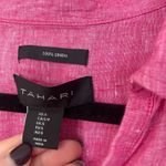 Tahari Pink Linen 3/4 Sleeve Blouse Tunic Top ~ Mother Of Pearl Buttons ~ Size S Photo 3