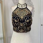 Vintage Whimsygoth Gold Embroidered Celestial Ethereal Crop Halter Top L Black Size L Photo 4